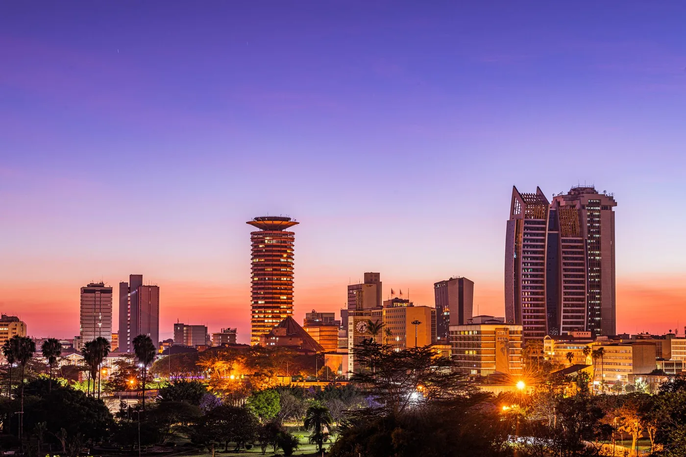 The Nairobi skyline at dusk