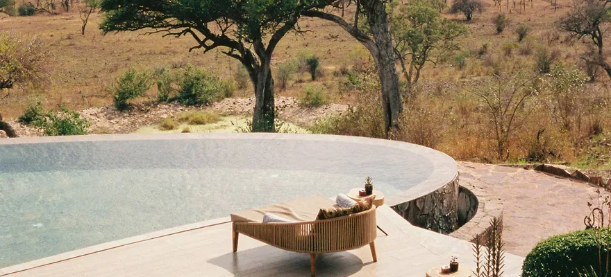 The infinity pool at Melia Serengeti Lodge, looking over the plains