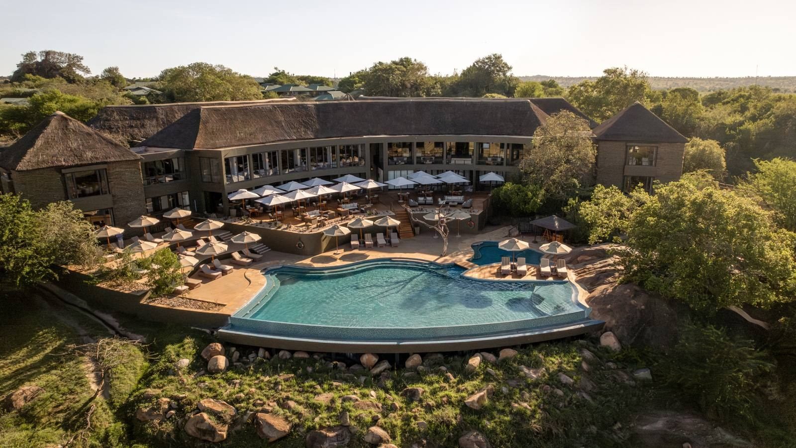 Four Seasons Safari Lodge Serengeti and its pool from the air