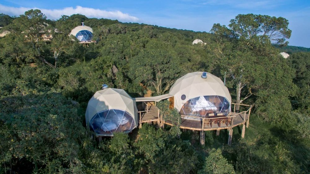 The domed suites of The Highlands in the forest on the slopes of Olmoti