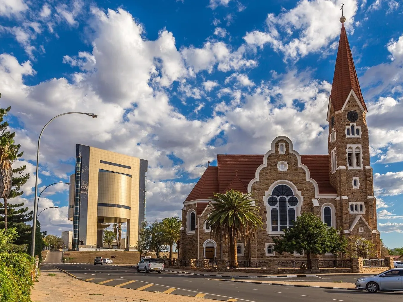The Christuskirche and the Independence Memorial Museum in central Windhoek