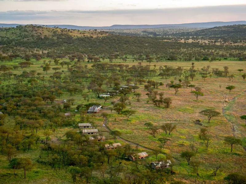 Serengeti Kati Kati's tents among the acacias of the central Serengeti, from the air