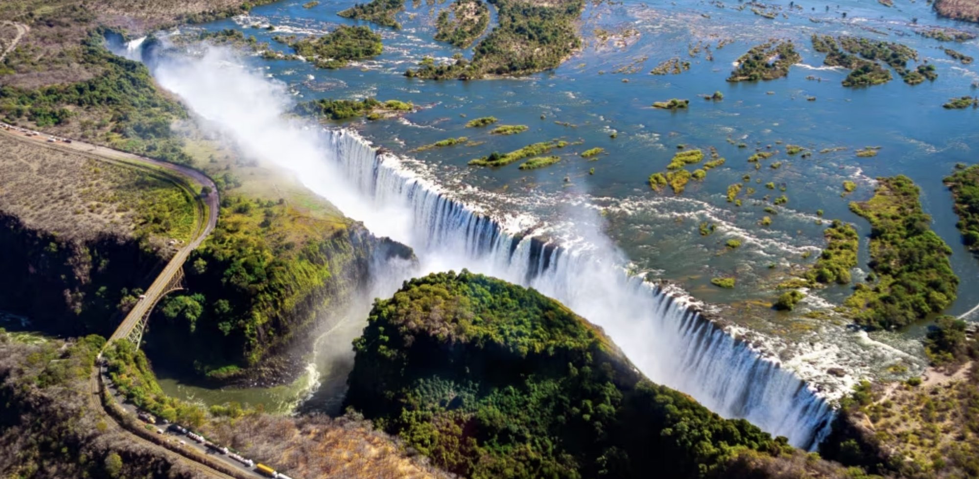 Aerial view of Victoria Falls on the Zambezi River