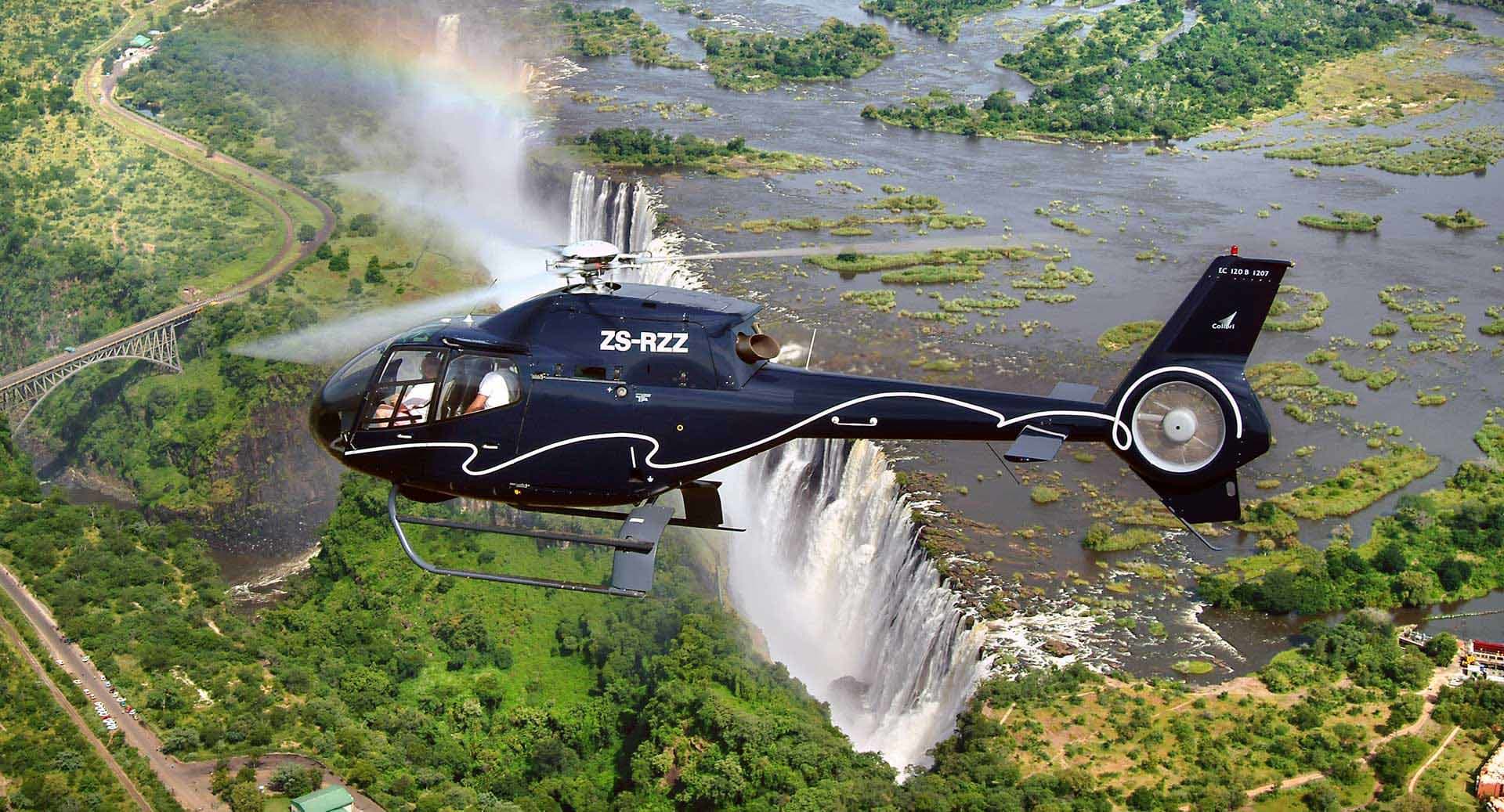 Helicopter flight over Victoria Falls and the Zambezi gorge