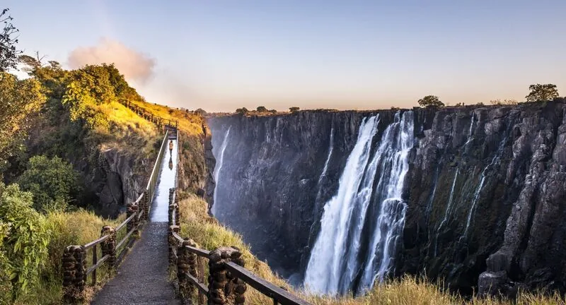 The main falls from the Zimbabwe rainforest path, with the viewing path in the foreground
