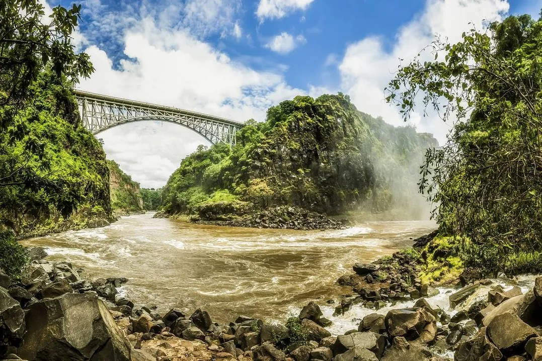 The gorge and the Boiling Pot below the Victoria Falls Bridge, on the Zambian side