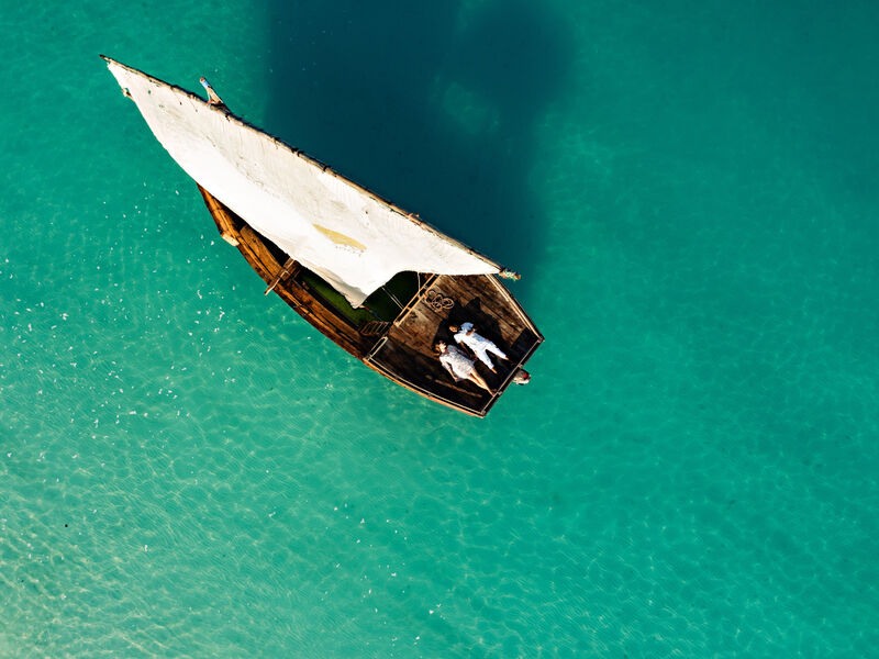 Traditional dhow sailing off Zanzibar's coast
