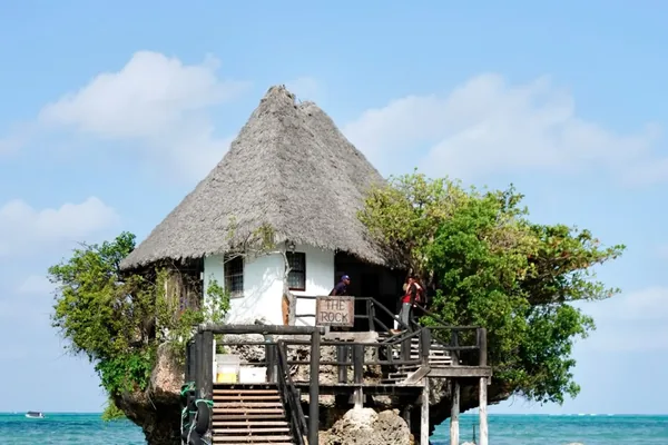 The Rock restaurant standing on a coral outcrop in the shallows off the east coast